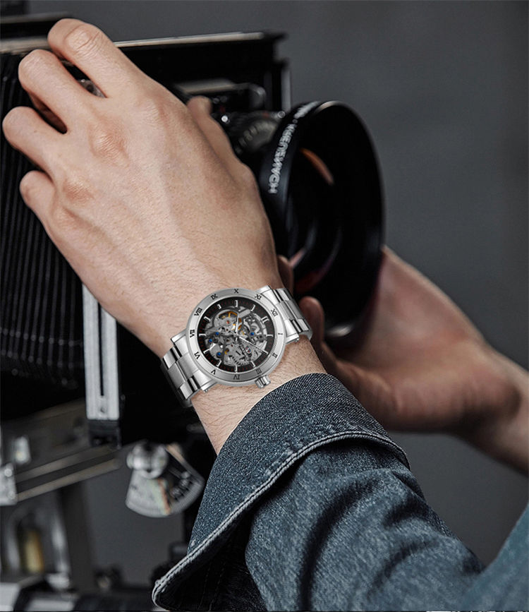 Forsining 8253 Роскошные Мужские механические часы Гуанчжоу оригинальный ремешок из нержавеющей стали водонепроницаемые автоматические скелетоны повседневные наручные часы