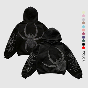 <span class=keywords><strong>Felpa</strong></span> con Cappuccio Corta da Uomo Personalizzata con Strass a Forma di Ragno, Stile Streetwear, Spalle Cadenti, per Commercio all'Ingrosso - Product Image 1