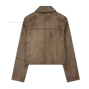 New Women's Long Sleeve Chic <b>Suede</b> Effect Short Fashion - Product Image 6