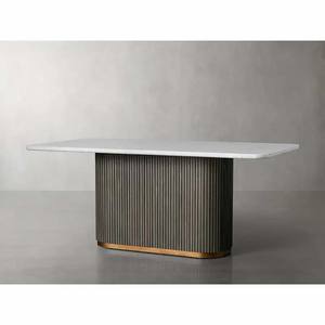 Striated thuôn dài gỗ sồi và đồng thau Bàn Ăn Phòng ăn hiện đại bằng đá cẩm thạch đầu bàn ăn - Product Image 2