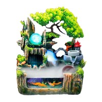 Fontaine de roche Hongru Grande/Moyenne/Petite avec roue Feng Shui à eau courante, bassin à poissons et scène brumeuse – Cadeau d'anniversaire ou de pendaison de crémaillère – Artisanat en résine