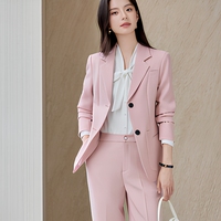 Ensemble de costume pour femme bleu marine foncé, blazer et pantalon sur mesure, tenue de bureau et de carrière