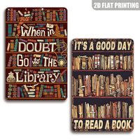 Cuando dudas, ve a la biblioteca, letrero metálico vintage, decoración de pared estilo estantería retro para amantes de los libros