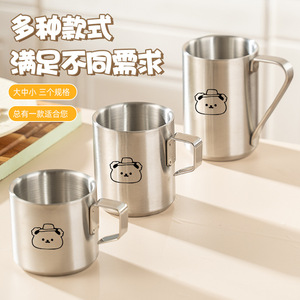 Cartoon 304 Stainless Steel Milk <b>Cup</b> Double Layer Insulated Handle Office <b>Coffee</b> <b>Cup</b> For Children - Product Image 2
