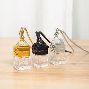 银色可再装空香水香味方形6毫升空气清新剂玻璃挂绳汽车香水空瓶扩散器瓶
