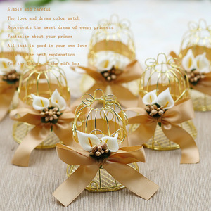 Wedding Candy Favor Box Golden Ribbon and Flower Iron Art Bird Cage Chocolate Box