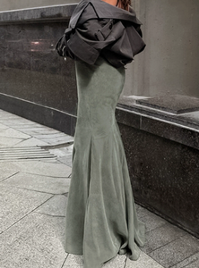 Robe de soirée de luxe élégante pour <span class=keywords><strong>femme</strong></span>, style Bubu, longue, verte, motif renard argenté, taille haute, coupe sirène moulante - Product Image 4