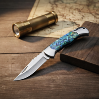 Couteau pliant de survie VG10 en acier Damas avec manche en abalone, forgé pour l'extérieur, 60 HRC, portable, collection, couteau à fruits, DIY, OEM