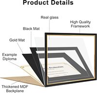 Cadre pour certificat en bois massif 10x12 avec passe-partout double réglable pour documents 6x8 et 8x10, affichage mural avec verre trempé