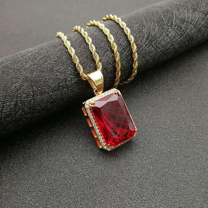 yunnique Hip Hop Pendant Necklace Stainless Steel Gold Plated Rectangular Artificial Gemstone Pave Setting Unisex Gift Jewelry - Product Image 2