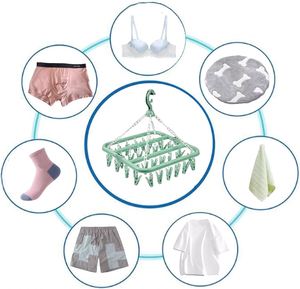 Séchoir à linge pliable à 32 pinces pour vêtements d'enfants et d'adultes, étendoir en plastique coupe-vent pour chaussettes et sous-vêtements, cintre pour vêtements d'enfants - Product Image 4