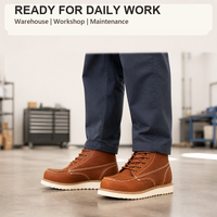 Sepatu Kerja Kulit Full Grain Model Moc Toe Anti Minyak dan Anti Selip dengan Sol Wedge Jahitan