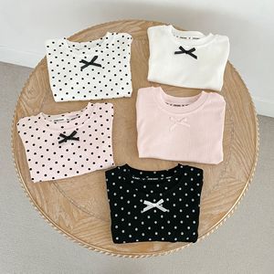 <span class=keywords><strong>Camiseta</strong></span> de Verano para Niña, Color Sólido con Puntos, <span class=keywords><strong>Manga</strong></span> <span class=keywords><strong>Corta</strong></span>, Lazo y Ribetes - Product Image 6
