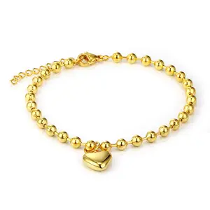 Ball Round Simple Fashion Stainless Steel Bracelet Gold Silver Hand Heart Chain Link Bracelet For Couples Bangle Jewelry