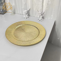Plat de Service Rond Doré Scintillant Décoratif, Napperon de Table, Assiettes de Présentation Dorées en Plastique de Haute Qualité pour Mariage, Hôtel et Fêtes