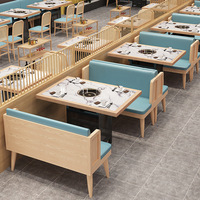 Table de Hot Pot Moderne Minimaliste en Bois Massif et Marbre avec Plaque à Induction Intégrée Tout-en-un pour Restaurants en Libre-Service