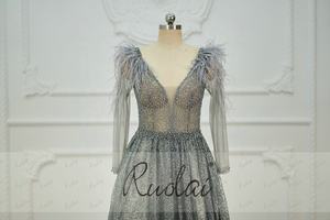 RUOLAI فساتين سهرة أنيقة طويلة مطرزة بالريش لامعة برقبة على شكل حرف V فستان حفلة موسيقية رداء سهرة لفساتين الحفلات الرسمية - Product Image 3