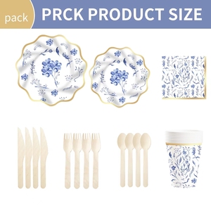 DAMAI - Vajilla Floral para Fiestas, Platos con Diseño de Flores, Tazas Florales, Cuchillos y Tenedores, Decoración para Baby Shower, Decoración para Despedida de Soltera en Azul y Dorado, Decoración para Fiesta de Té - Product Image 3