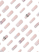 Usine En Gros 24Pcs ABS Long Cercueil Doigt Faux Ongles Conception De Fleur Colorée avec Nail Glue Press-on Ongles Artificiels