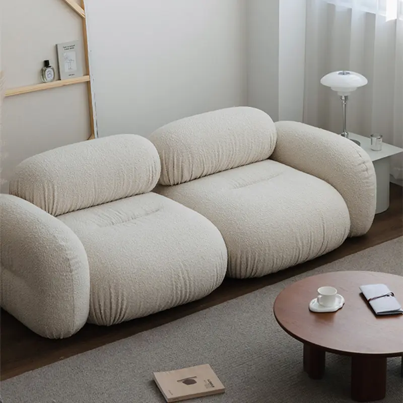 ATUNUS Creative Pea White Loveseat Sectional Modular Canape Sofa Couch Living Room Floor Sofa Boucle Fabric 2 Love seat