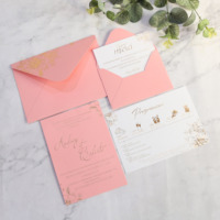 Invitación de Boda Personalizada, Tarjeta Rosa Pálido con Estampado Dorado, Tarjeta de Respuesta, Programa, Tarjeta de Agradecimiento, RSVP con Sobre