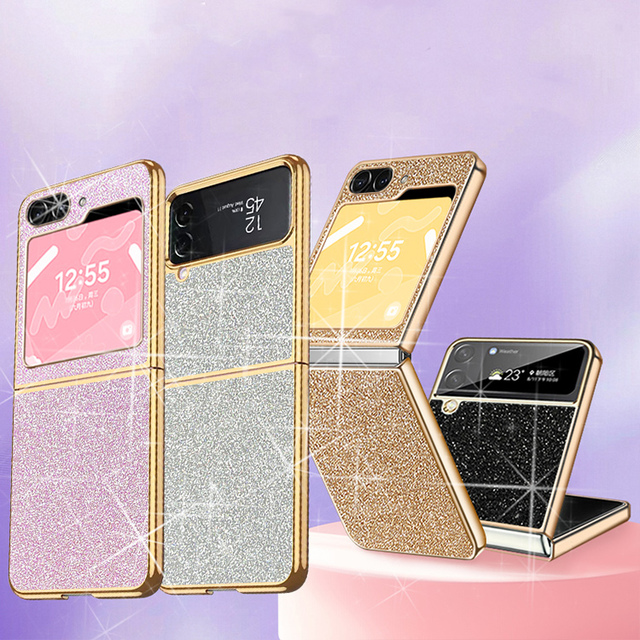 Simple Anti-drop Bling Phone Case for Samsung Z Flip 7 6 5 4 3 Light Luxury Electroplated Glitter Flip Phone Cover