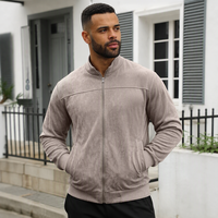 Veste zippée décontractée unie en daim-velours pour homme, style punk sportif, col montant, grande taille, extensible, pour hommes européens et américains