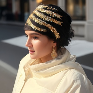 New fashionable 3D floral pleated <b>hat</b>, stylish Muslim headscarf <b>for</b> women, elegant and ethnic - Product Image 4