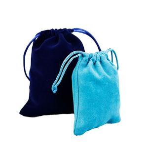 Colors Mixed Velvet Cloth Jewelry Pouches Small Navy <b>Blue</b> Velvet Gift Bags with Drawstring - Product Image 4