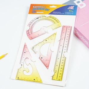 ชุดไม้บรรทัดสามเหลี่ยมพร้อมโปรแทรกเตอร์สี่ชิ้น รุ่น Xinwanrun สำหรับนักเรียน  ชุดอุปกรณ์วาดเขียนและคณิตศาสตร์  รุ่น 6615 - Product Image 1