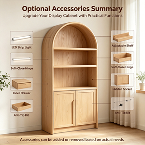 Libreria ad Arco Personalizzata in Legno Chiaro con Due Ante, Base Verticale e Maniglie, Mobile Alto Autoportante per Stoccaggio - Product Image 3