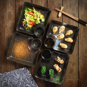 Assiette carrée en céramique pour raviolis, compatible micro-ondes, design minimaliste, avec compartiment pour vinaigre, vaisselle en porcelaine à la cendre d'os, pour l'exportation - Product Image 2