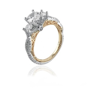 Vintage <span class=keywords><strong>Two</strong></span> Tone <span class=keywords><strong>Shank</strong></span> Bạc Ba Nhẫn Đính Hôn Cho Phụ Nữ - Product Image 1