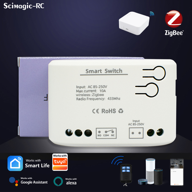ZigBee3.0 Gateway Hub Smart Remote Control Switch 1 CH 85-250V RF Wireless Receiver 110V 220V WiFi APP Voice Control Door Opener