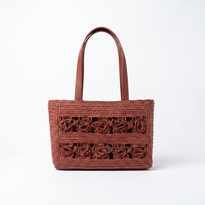 Bolso de Hombro de Rafia Floral Hecho a Mano en Madagascar, Marca ANA, con Dos Asas, Cierre de Cremallera, Forro de Poliéster, para Todas las Temporadas - Product Image 5
