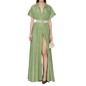Vestido de fiesta elegante para chicas con cintura alta personalizada y cinturón extraíble, vestido sexy con cuello en V profundo y cómodo, cierre frontal con botones, vestido verde. - Product Image 2