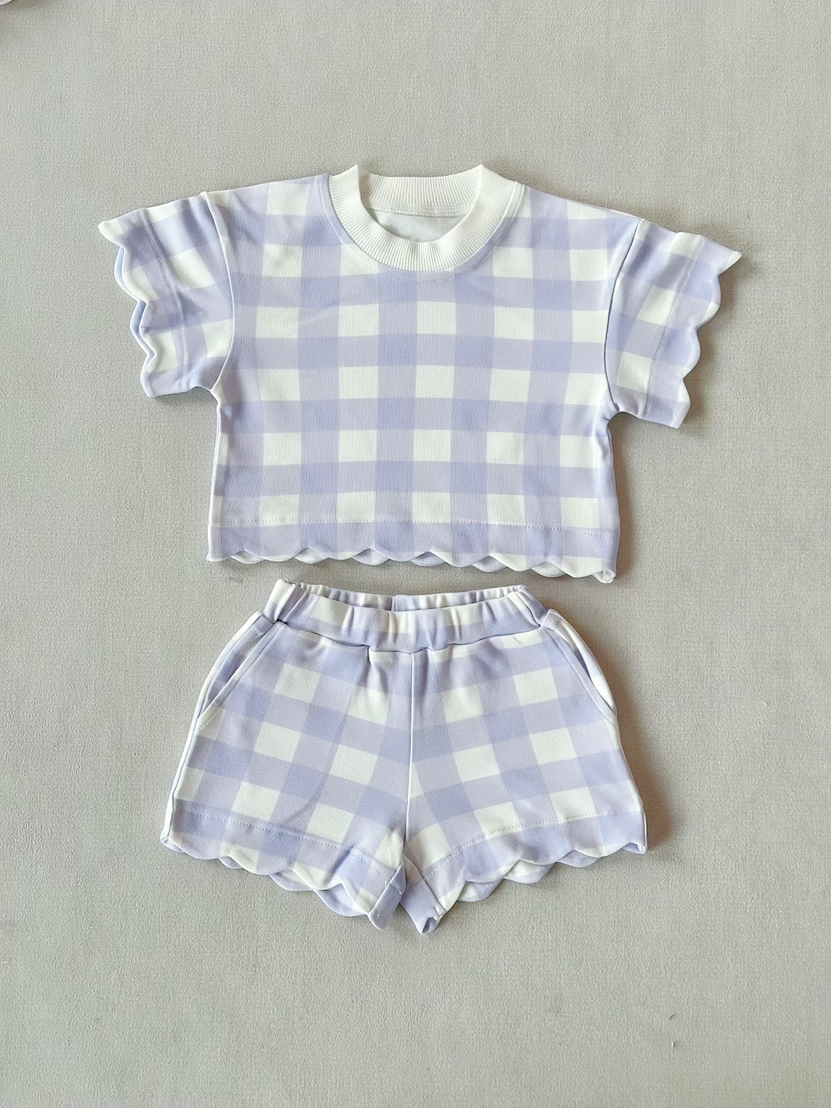 Purple plaid shorts set