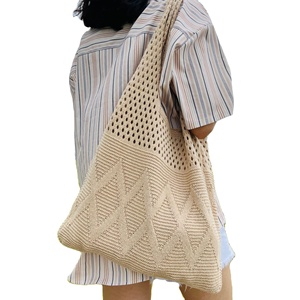 Borsa a Spalla a Forma di Cuscino in Poliestere Lavorato a Maglia, Grande Borsa da Spiaggia Estetica all'<span class=keywords><strong>Uncinetto</strong></span> con Due Manici Traspiranti - Product Image 1