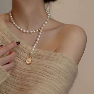 50cm Super Exquisite Camellia Fritillaria Potato Shape AAA Grade Edison Pearl Gold Plated Trendy Women's <strong>Long</strong> <strong>Necklace</strong> - Product Image 3