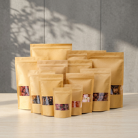 Sachet Doypack en papier kraft personnalisé avec logo imprimé, fenêtre transparente et fermeture éclair refermable pour aliments, snacks, café et céréales