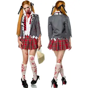 2023 New Halloween Dress Up Adultos Mulheres Sangue Zombie Estudante Traje Com Meias Tatoo Adesivo HCAD-006