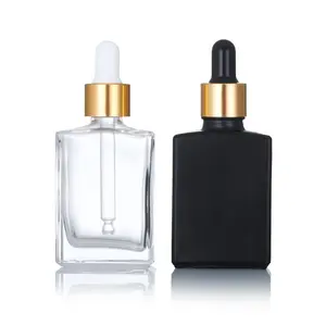 Frasco conta-gotas de vidro para óleo essencial de cabelo preto transparente quadrado para frasco de óleo cosmético