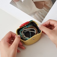 Porte-monnaie en cuir de vachette pleine fleur authentique, mini sac de rangement pour écouteurs, pochette à bijoux mignonne en forme de fruit avec porte-clés