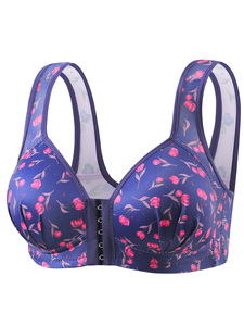 Soutien-gorge Confort Femme à Fermeture Avant Imprimé Floral Sans Armature Respirant Bretelles Larges Bonnets Profonds 95% Nylon 5% Élasthanne Lingerie Quotidienne - Product Image 4