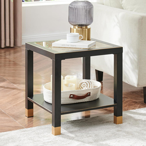 Square Side Table with Shelf Tempered Glass Metal Frame Living Room Nightstand - Product Image 1
