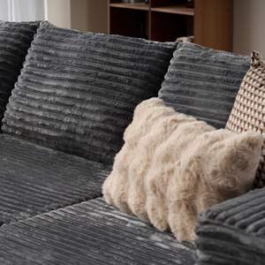 उच्च गुणवत्ता वाले आधुनिक अपार्टमेंट एल-आकार सोफा स्पंज भरने वाले बेज कपड़े के साथ आरामदायक लिविंग रूम सोफा सेट - Product Image 3