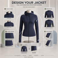 Veste de yoga pour femme à fermeture éclair intégrale, à capuche, avec trous pour les pouces, coupe ajustée, haut d'entraînement, fabrication sur mesure, marque privée, OEM, ODM, fabricant de vêtements de sport