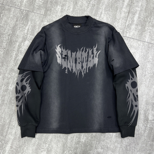 Luxury Vintage Distressed Hole <b>Shirt</b> <b>Waffle</b> Double Layer Long Sleeve T <b>Shirt</b> High Quality Printed Acid Wash Oversized T-<b>shirt</b> - Product Image 1