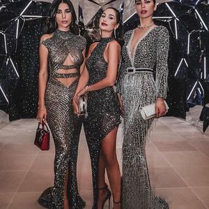 Robes sexy pour femmes, manches longues, col en V profond, robe moulante mi-longue pour l'automne, robe de travail pour femmes, robe de bureau, couleur unie, robe tendance - Product Image 4