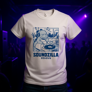 T-shirt Soundzilla bianca unisex con grafica musicale DJ - Product Image 3